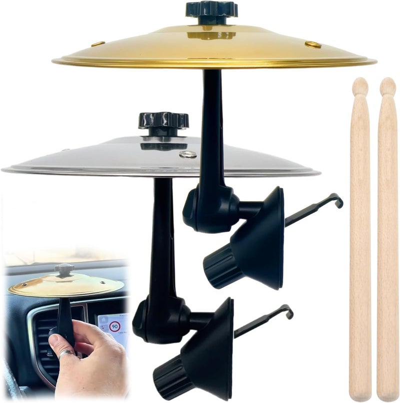 Frstem 2-Pack Car Cymbal Drum Air Vent, Mini Car Crash Cymbal with 2 Drumsticks Easy Install Car Symbol Drum Music Toy Gift Fits Most Vehicles For Drivers Drummers (Gold+Silver) - Image 1